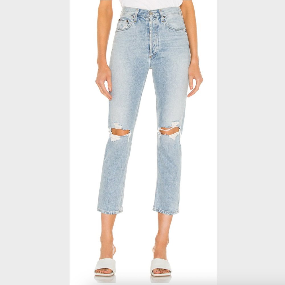 Agolde Riley High Rise Straight Crop Blue Jeans